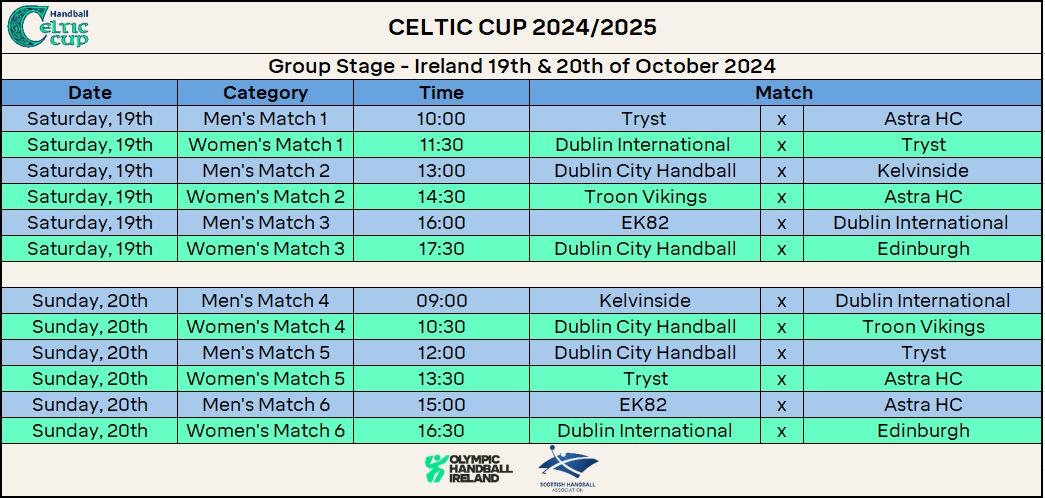 Schedule for celtic cup 24/25